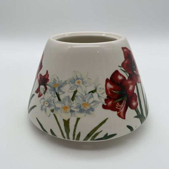 Candle Jar Ceramic Shade Topper Holly Berries Amaryllis Daphodils Winter Holiday - Picture 2 of 8